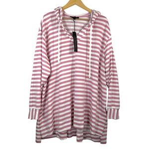 Jane Delancey 2X Pink White Striped Hoodie Tunic Sweatshirt Dress preppy NEW‎